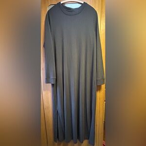Gray Ribbed Long Sleeve Dress